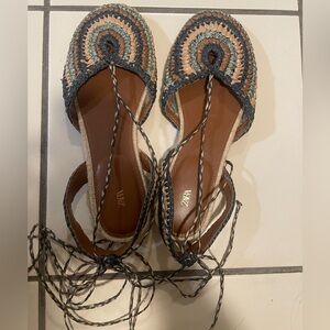 Zara Multicolor Woven Lace-Up Flats Espadrilles